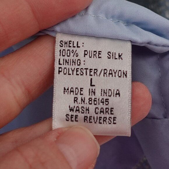 Vintage 100% Silk Beaded Jacket Baby Blue Large - Picture 8 of 11